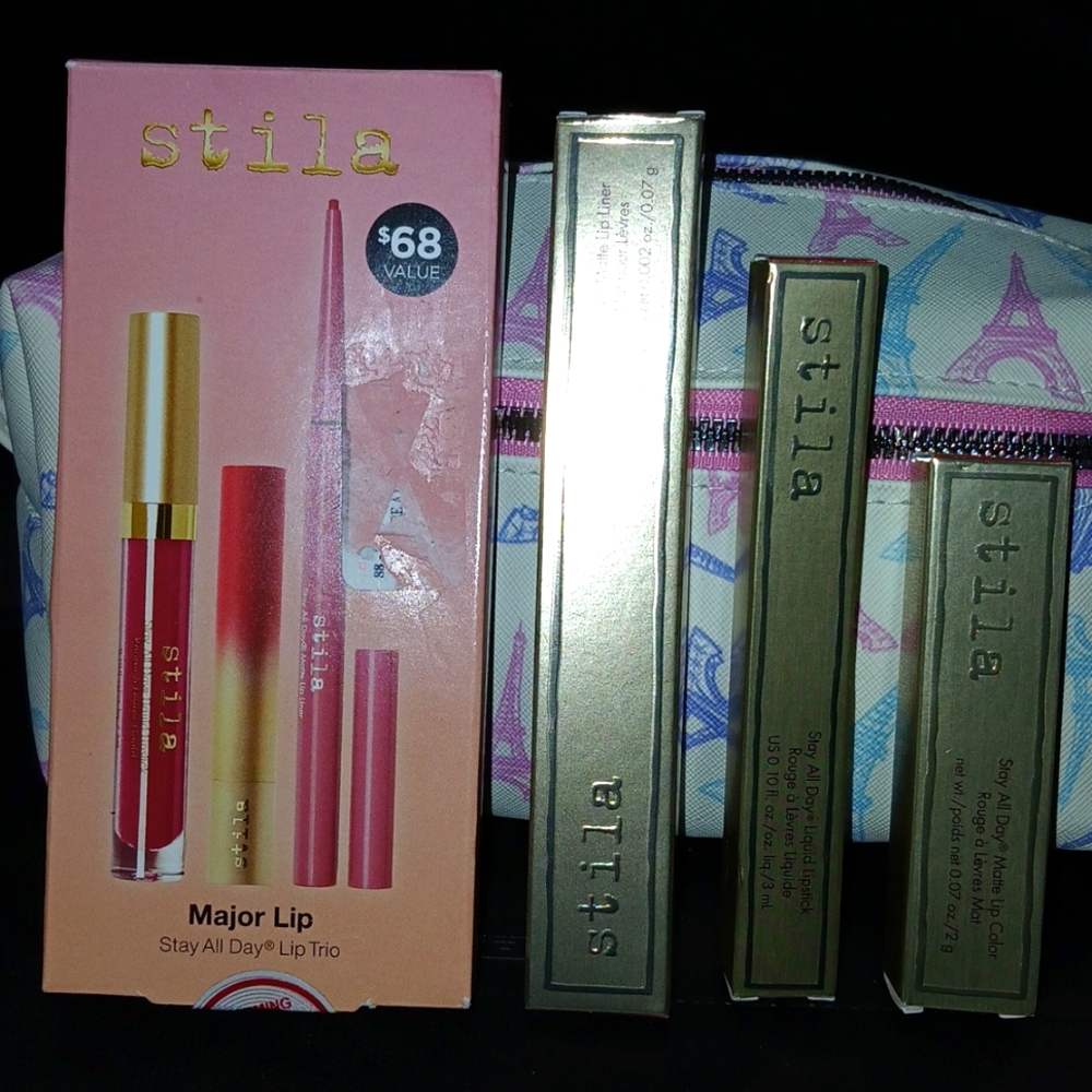 NIB Stila Major Lip Stay All Day Lip Trio - Lip Liner, Matte & Liquid Lipsticks